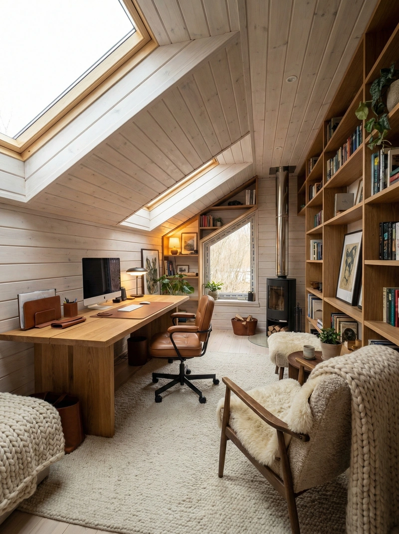 Дизайн интерьера в стиле Хюгге — Кабинет от нейросети RoomGPT