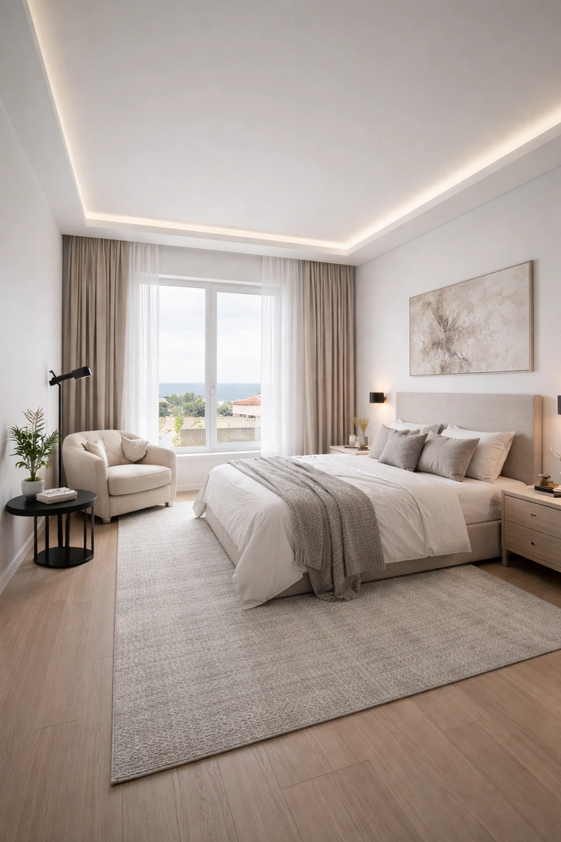 Дизайн спальни в стиле Минимализм — фото интерьера от нейросети RoomGPT