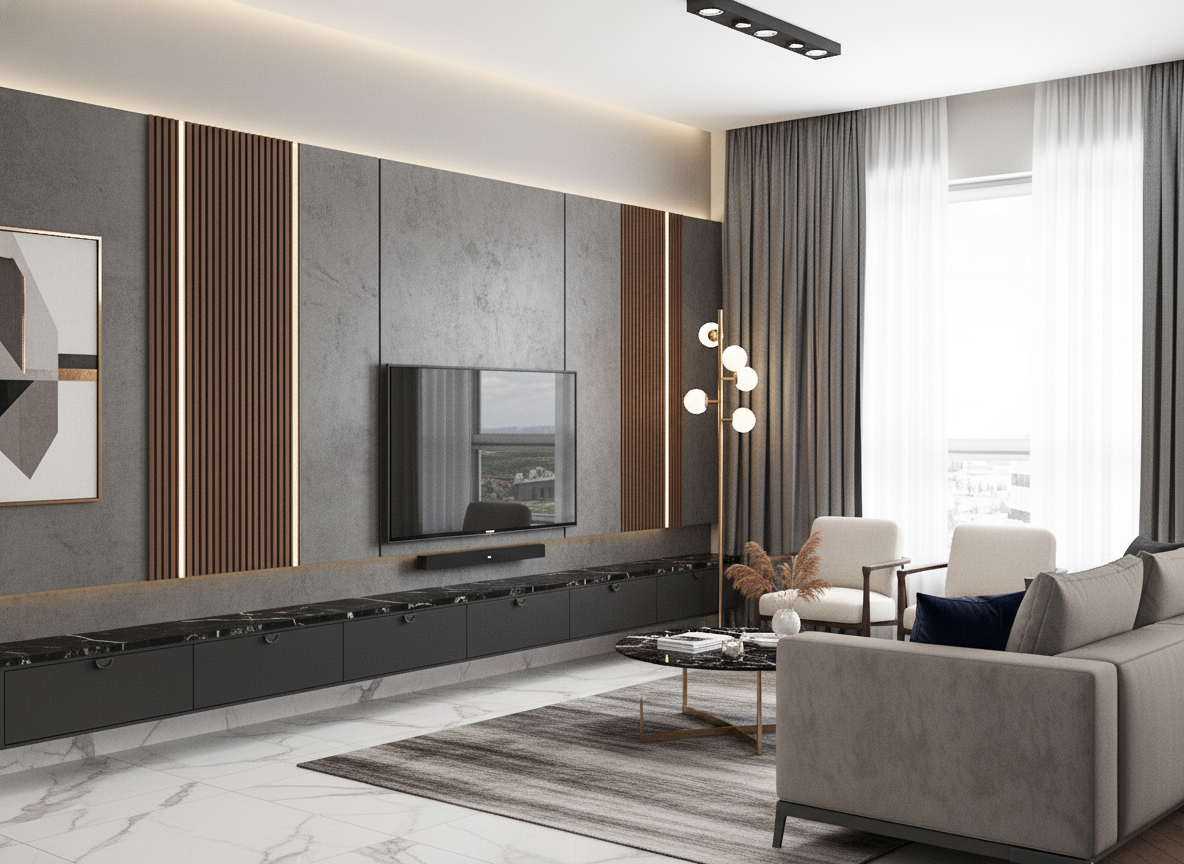 Дизайн гостиной в стиле Контемпорари — фото интерьера от нейросети RoomGPT