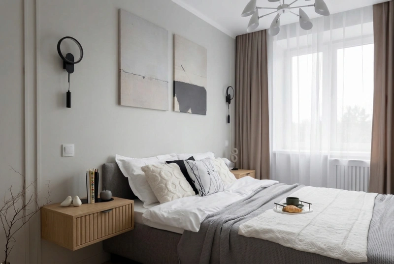 Дизайн спальни в стиле Сканди — фото интерьера от нейросети RoomGPT