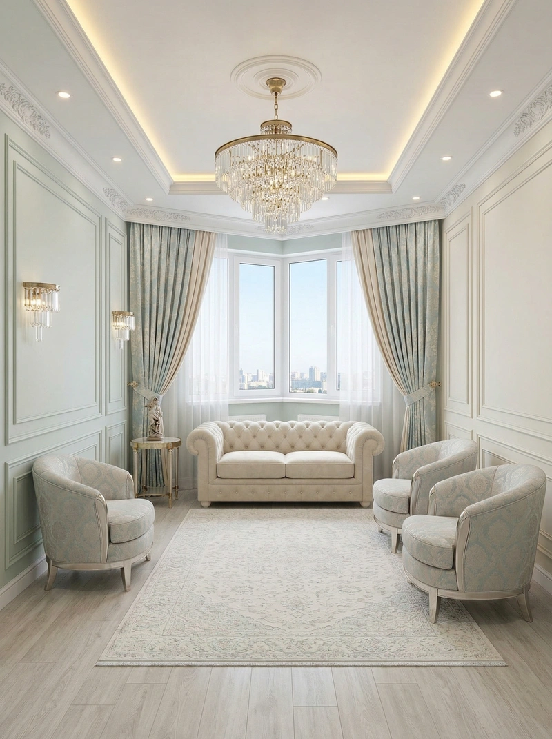 Дизайн гостиной в стиле Неоклассика — фото интерьера от нейросети RoomGPT