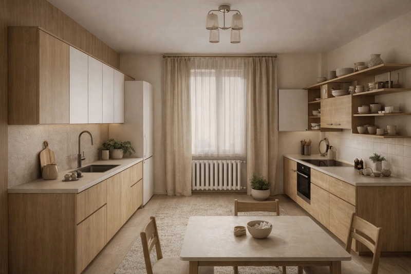 Дизайн кухни в стиле Japandi — фото интерьера от нейросети RoomGPT