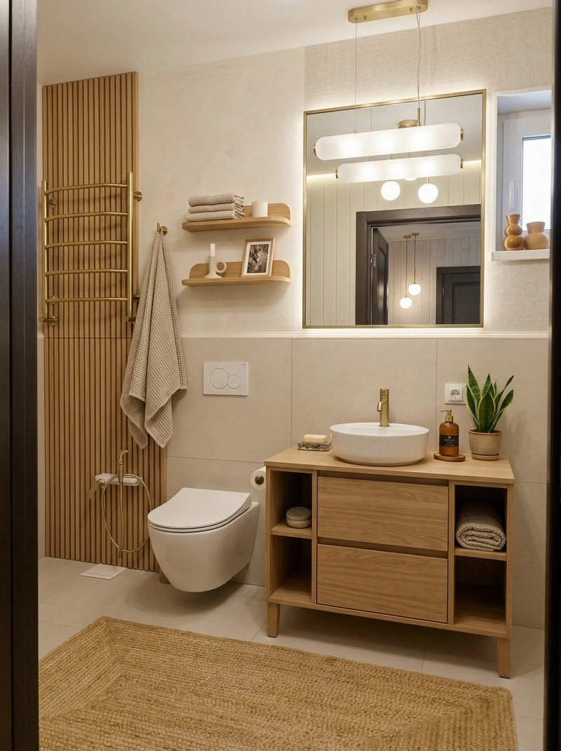 Дизайн ванной в стиле Хюгге — фото интерьера от нейросети RoomGPT