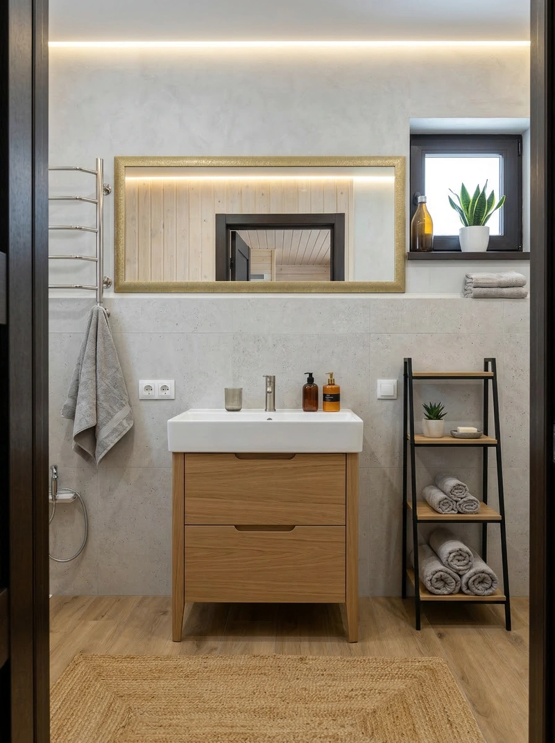 Дизайн ванной в стиле Сканди — фото интерьера от нейросети RoomGPT