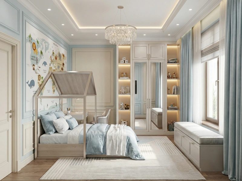 Дизайн детской в стиле Классика — фото интерьера от нейросети RoomGPT