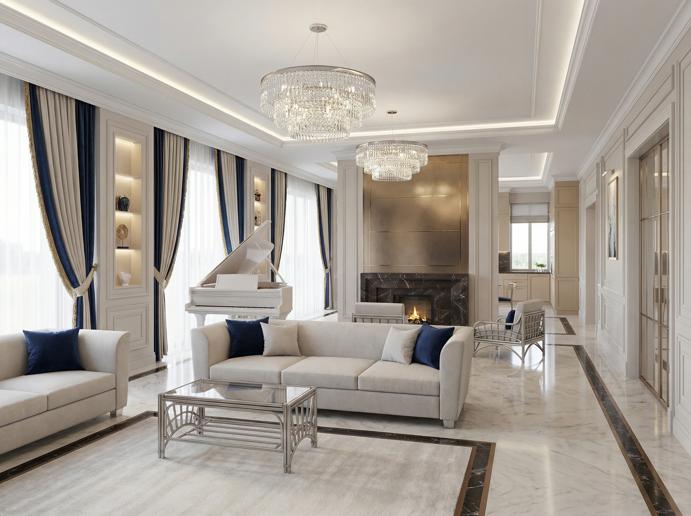 Дизайн гостиной в стиле Классика — фото интерьера от нейросети RoomGPT