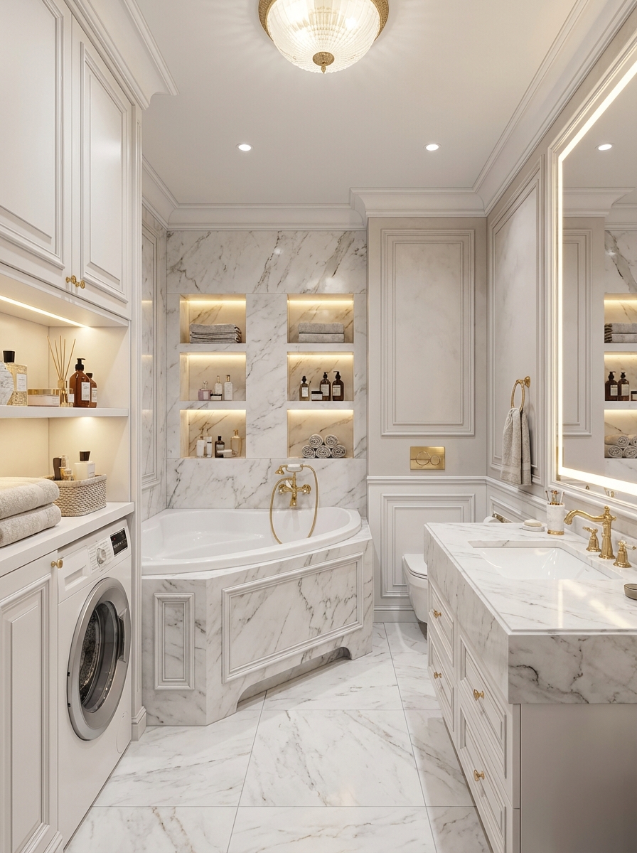 Дизайн ванной в стиле Классика — фото интерьера от нейросети RoomGPT