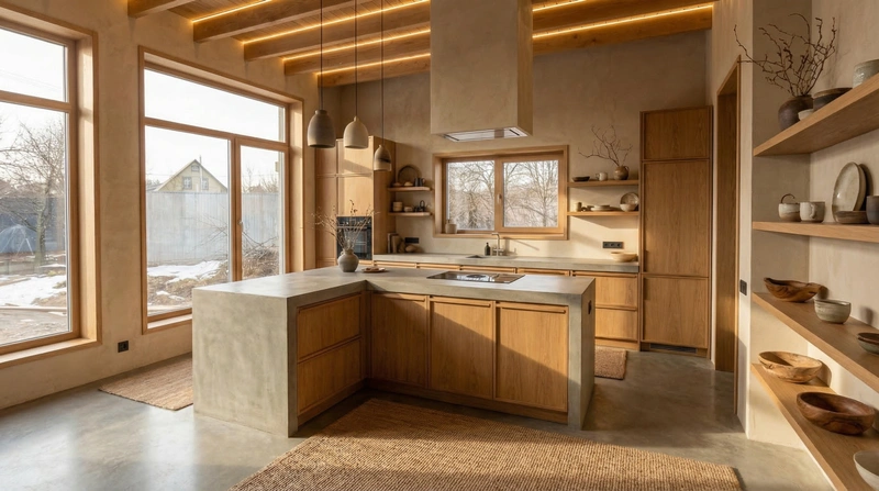 Дизайн кухни в стиле Japandi — фото интерьера от нейросети RoomGPT