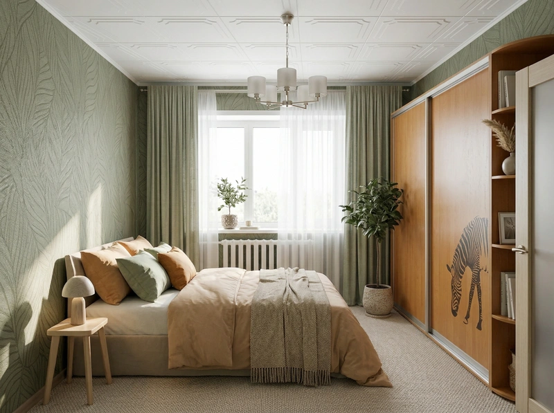 Дизайн спальни в стиле Сканди — фото интерьера от нейросети RoomGPT
