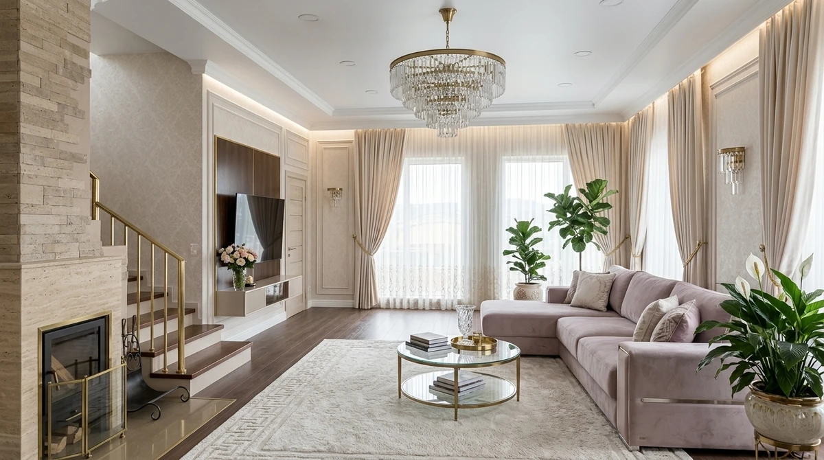 Дизайн гостиной в стиле Неоклассика — фото интерьера от нейросети RoomGPT