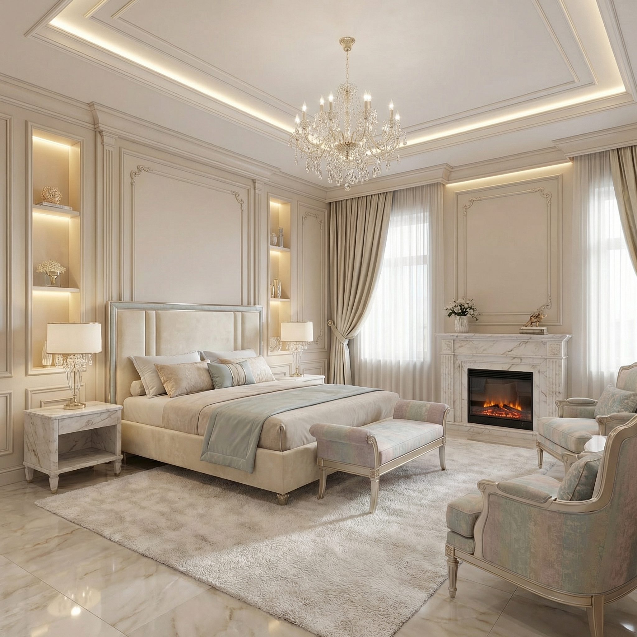 Дизайн спальни в стиле Классика — фото интерьера от нейросети RoomGPT