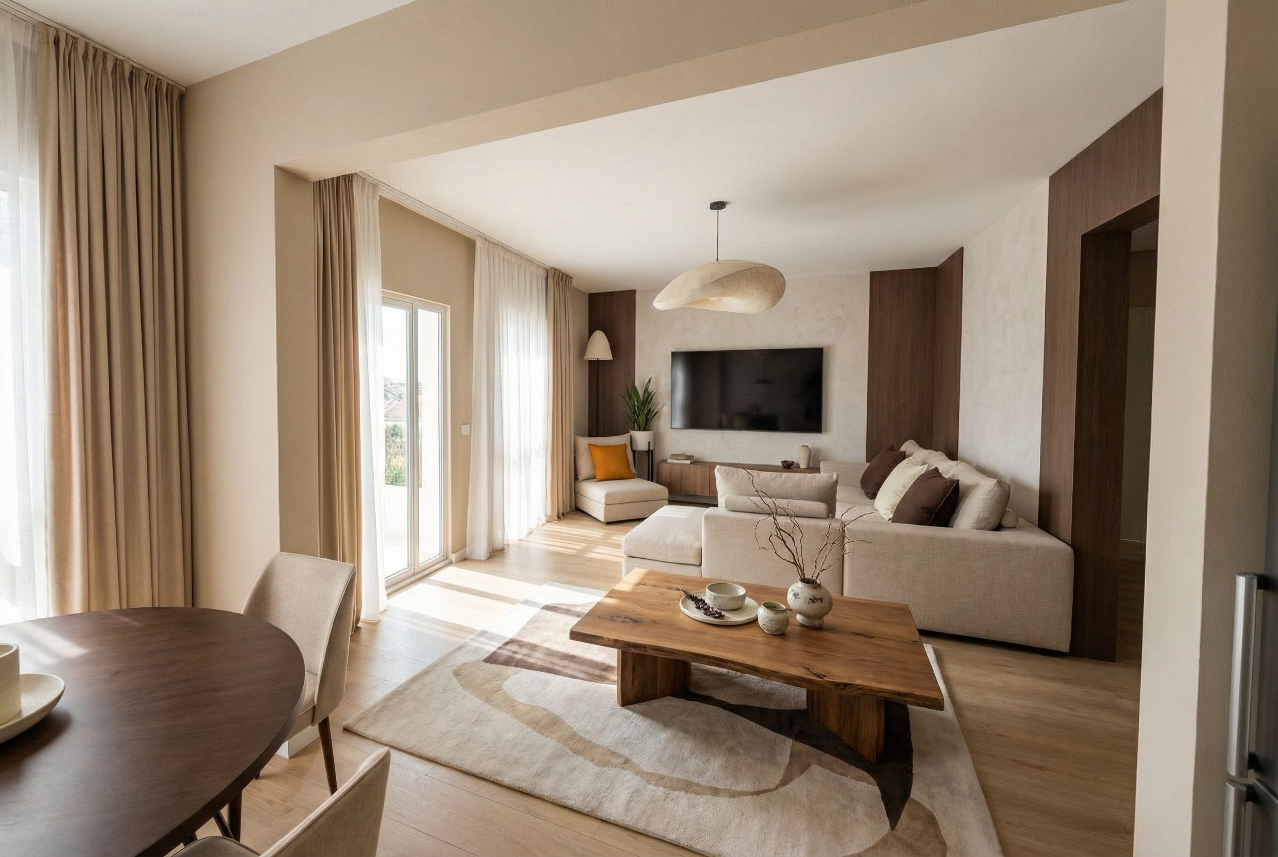 Дизайн гостиной в стиле Japandi — фото интерьера от нейросети RoomGPT