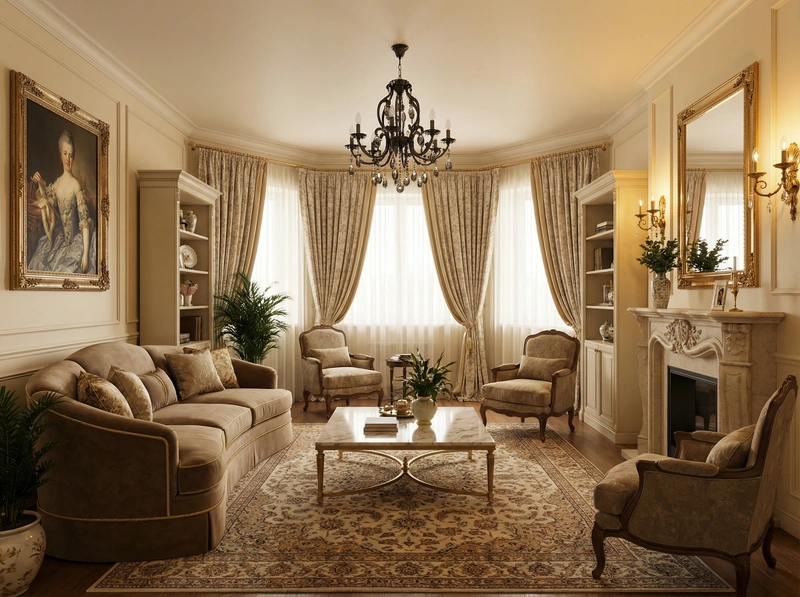 Дизайн интерьера в стиле Классика — Гостиная от нейросети RoomGPT
