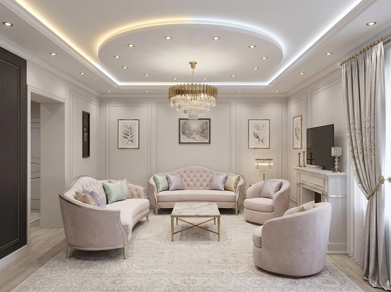 Дизайн интерьера в стиле Неоклассика — Гостиная от нейросети RoomGPT