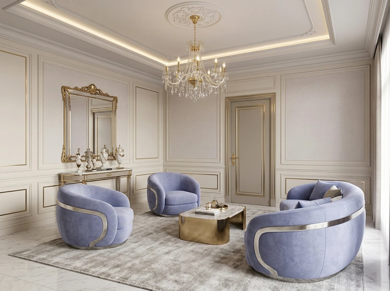 Дизайн гостиной в стиле Неоклассика — фото интерьера от нейросети RoomGPT