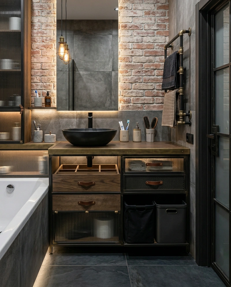 Дизайн ванной в стиле Лофт — фото интерьера от нейросети RoomGPT