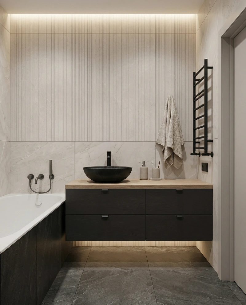 Дизайн ванной в стиле Минимализм — фото интерьера от нейросети RoomGPT