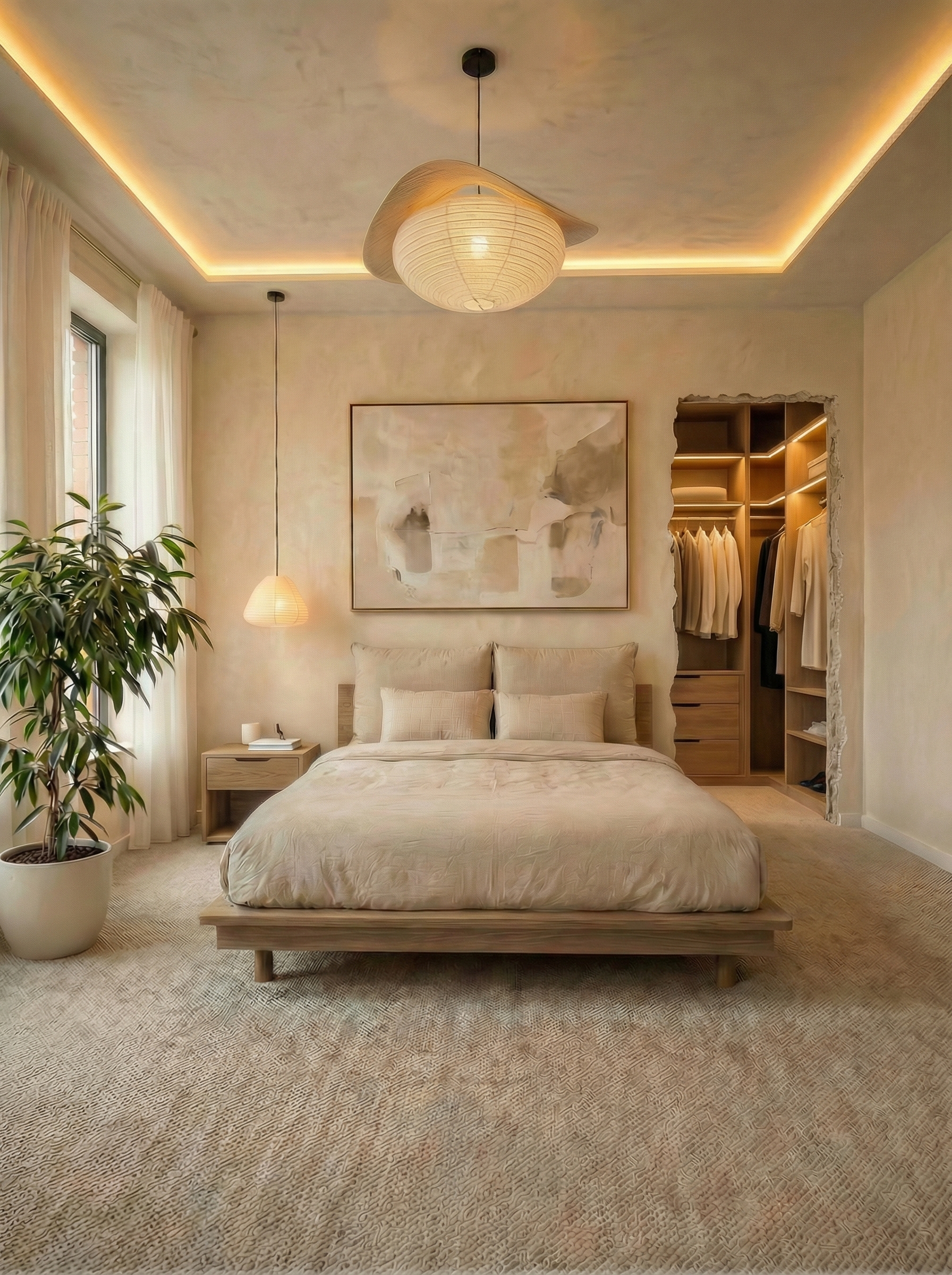 Дизайн спальни в стиле Japandi — фото интерьера от нейросети RoomGPT