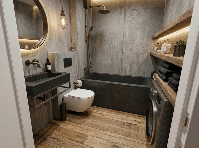 Дизайн ванной в стиле Лофт — фото интерьера от нейросети RoomGPT