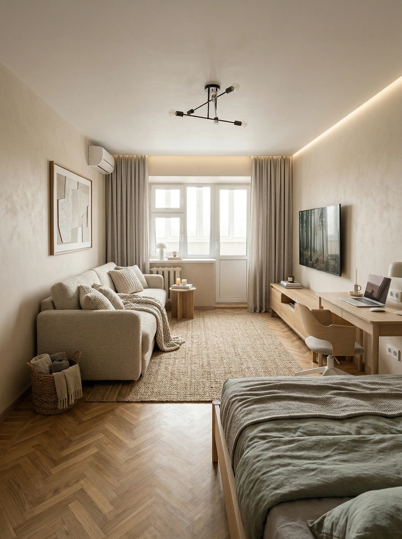 Дизайн гостиной в стиле Хюгге — фото интерьера от нейросети RoomGPT