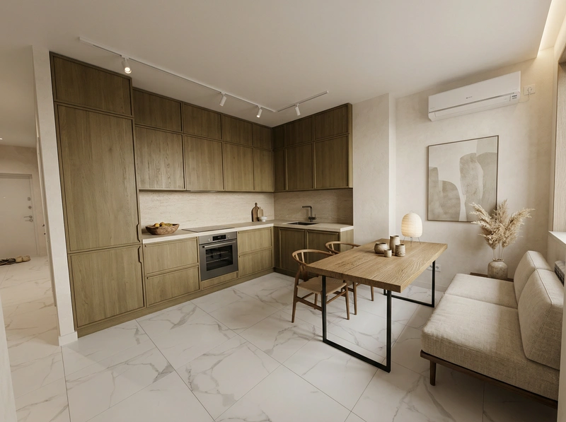 Дизайн кухни в стиле Japandi — фото интерьера от нейросети RoomGPT