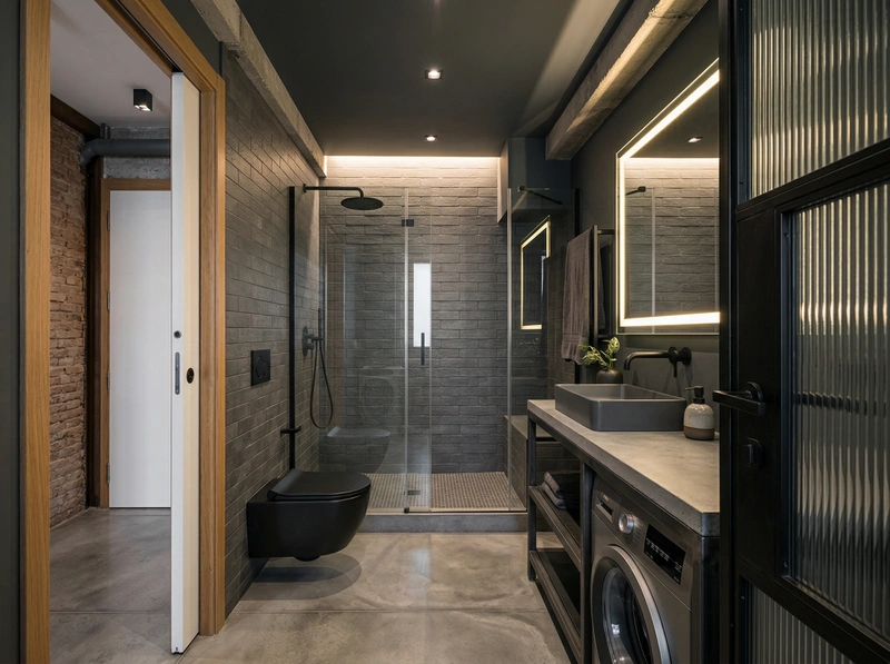 Дизайн ванной в стиле Лофт — фото интерьера от нейросети RoomGPT