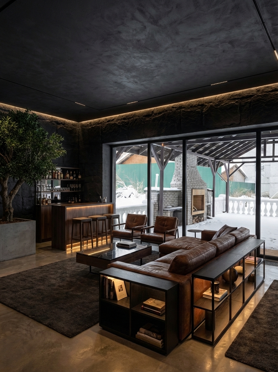 Дизайн гостиной в стиле Блэктэк — фото интерьера от нейросети RoomGPT