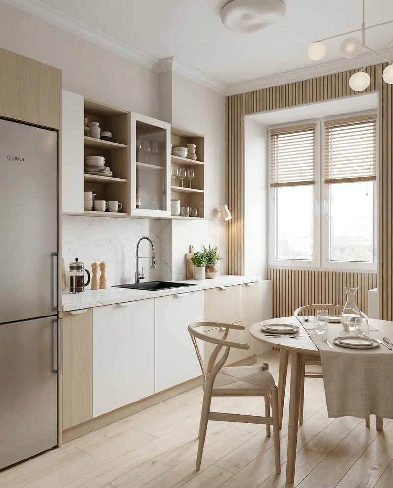 Дизайн кухни в стиле Сканди — фото интерьера от нейросети RoomGPT