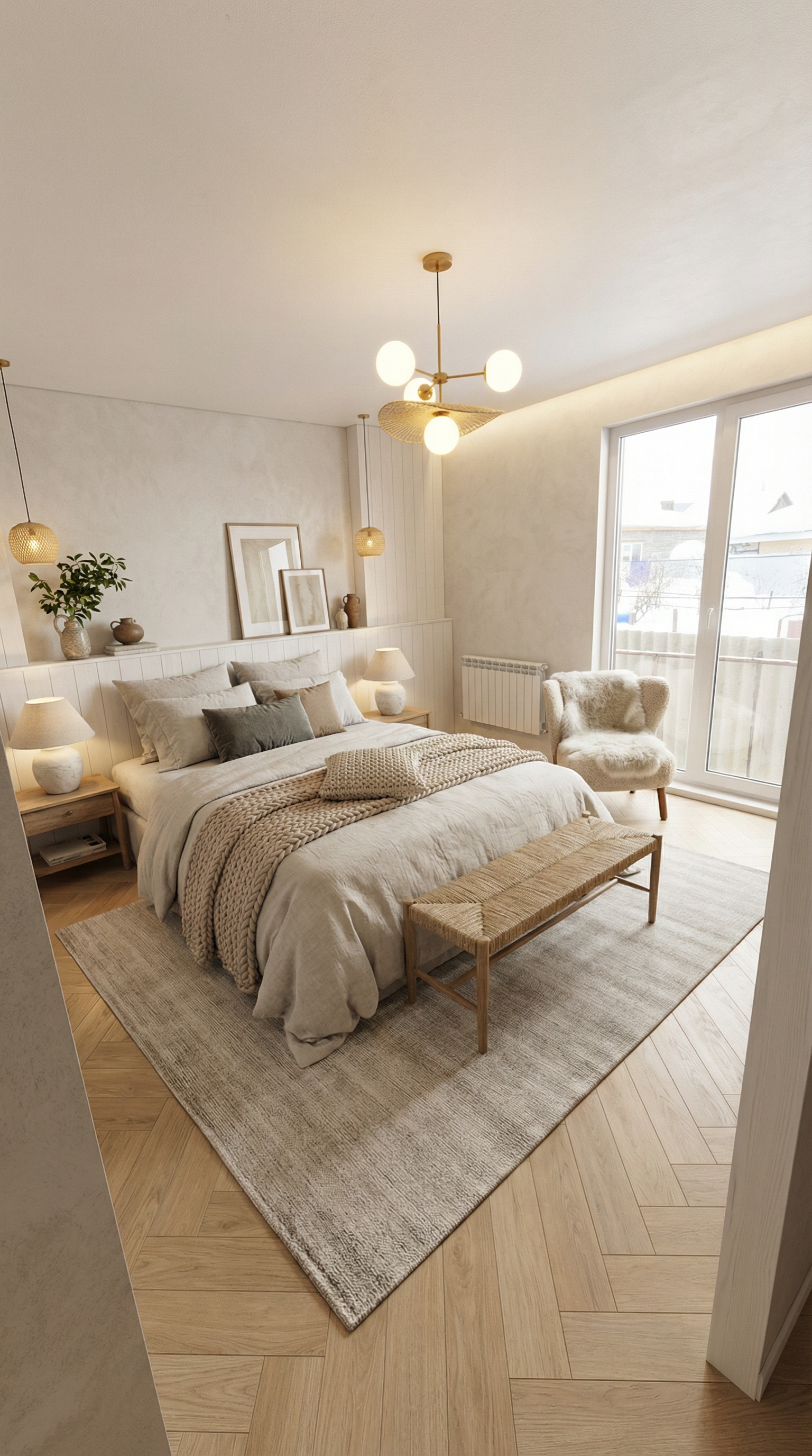 Дизайн спальни в стиле Сканди — фото интерьера от нейросети RoomGPT