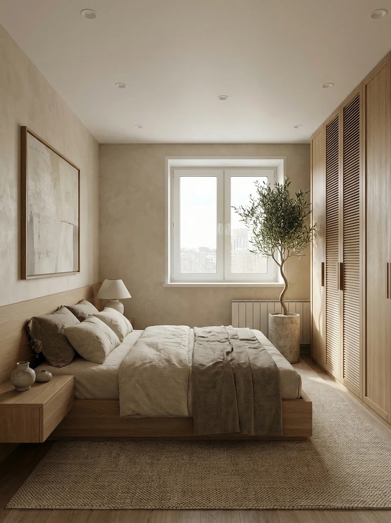 Дизайн спальни в стиле Japandi — фото интерьера от нейросети RoomGPT
