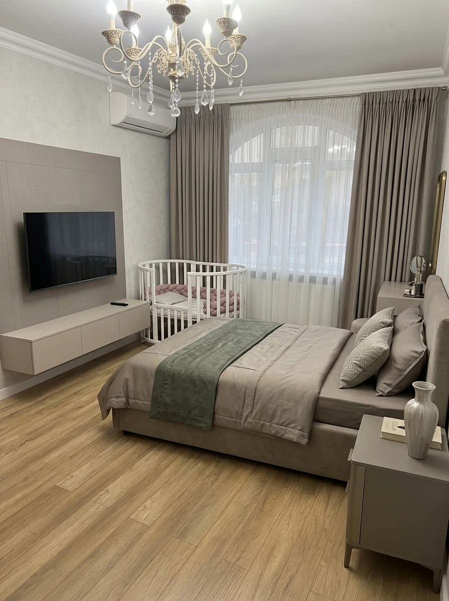 Дизайн спальни в стиле Неоклассика — фото интерьера от нейросети RoomGPT