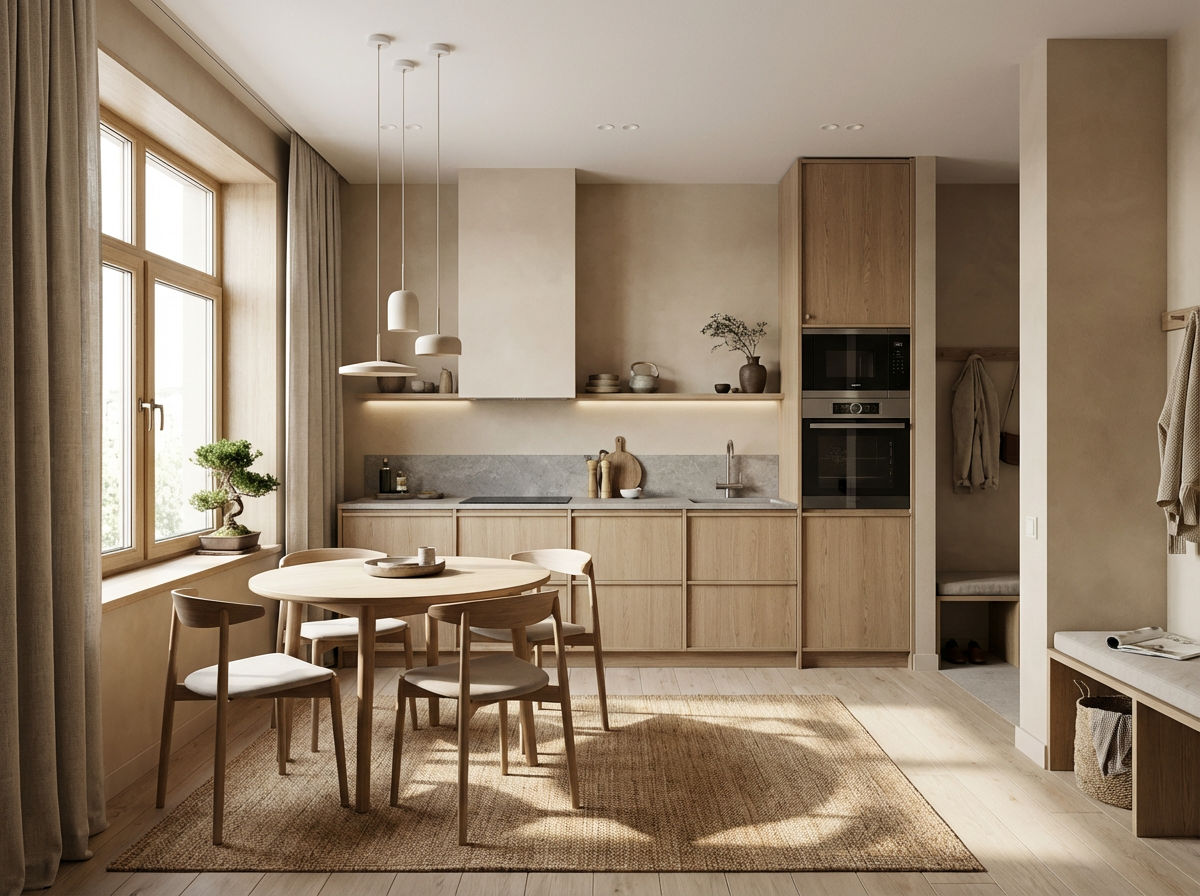 Дизайн кухни в стиле Japandi — фото интерьера от нейросети RoomGPT