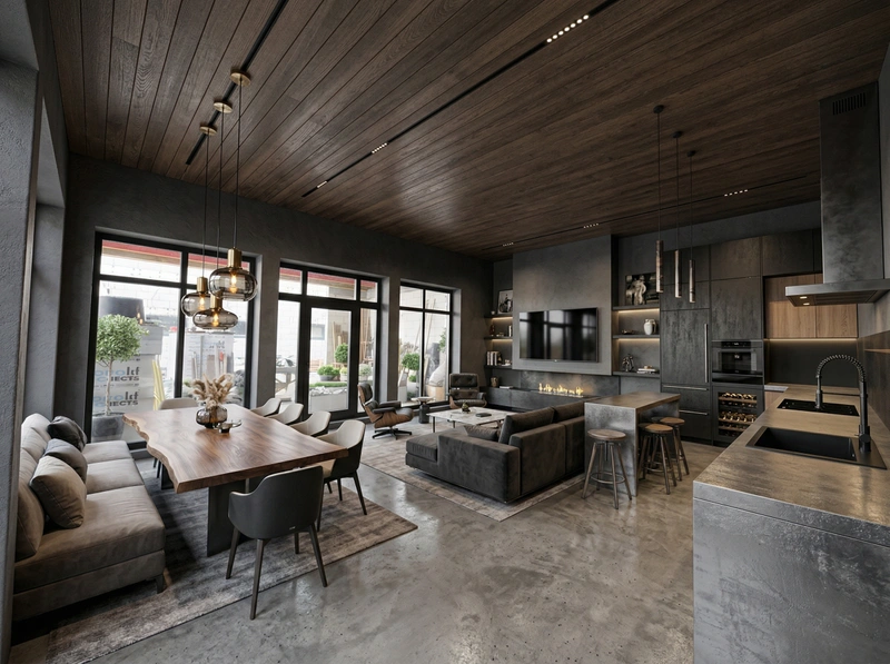 Дизайн гостиной в стиле Лофт — фото интерьера от нейросети RoomGPT