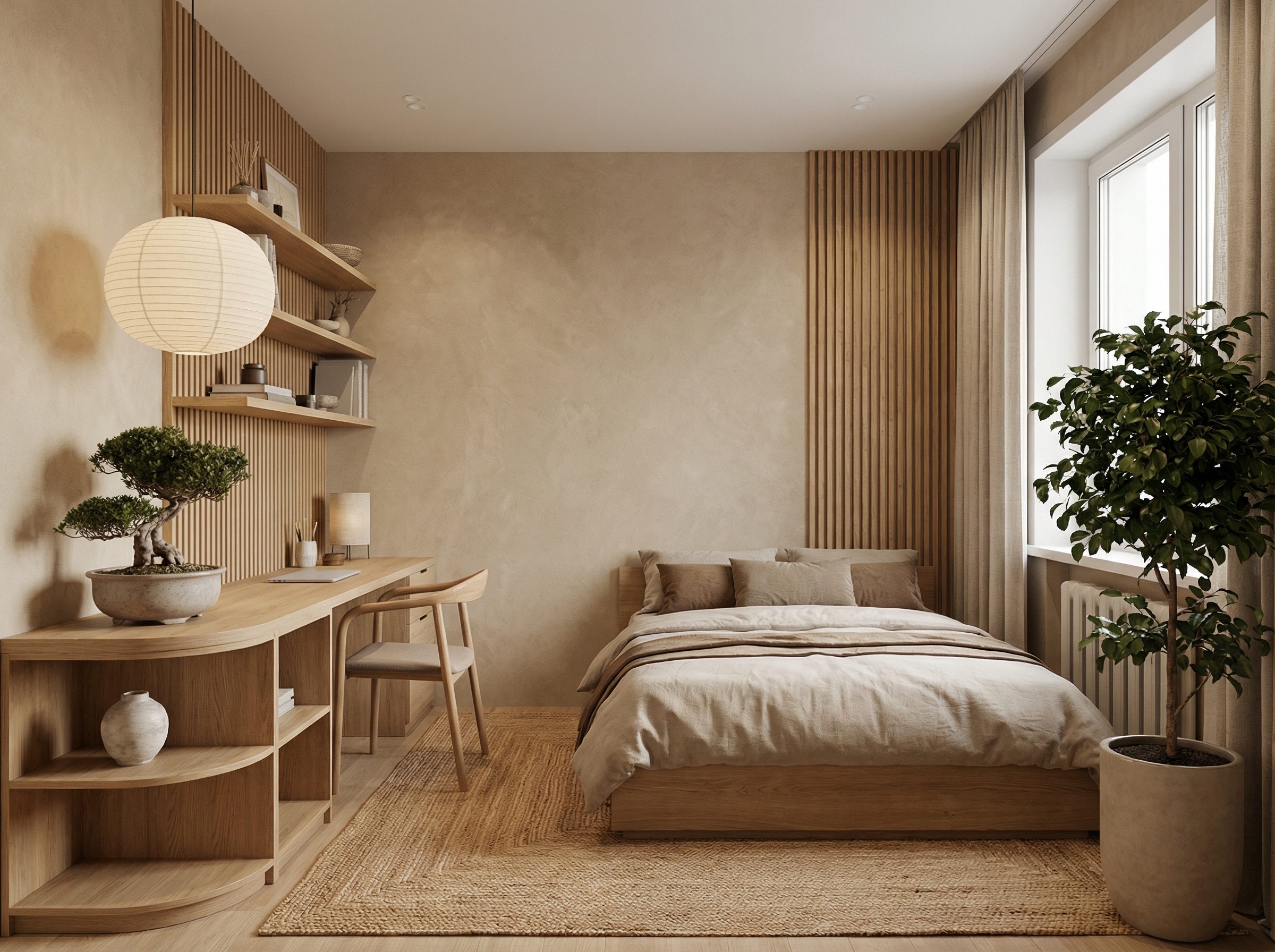 Дизайн гостиной в стиле Japandi — фото интерьера от нейросети RoomGPT