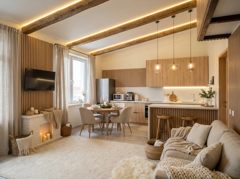 Дизайн интерьера в стиле Хюгге — Кухня от нейросети RoomGPT