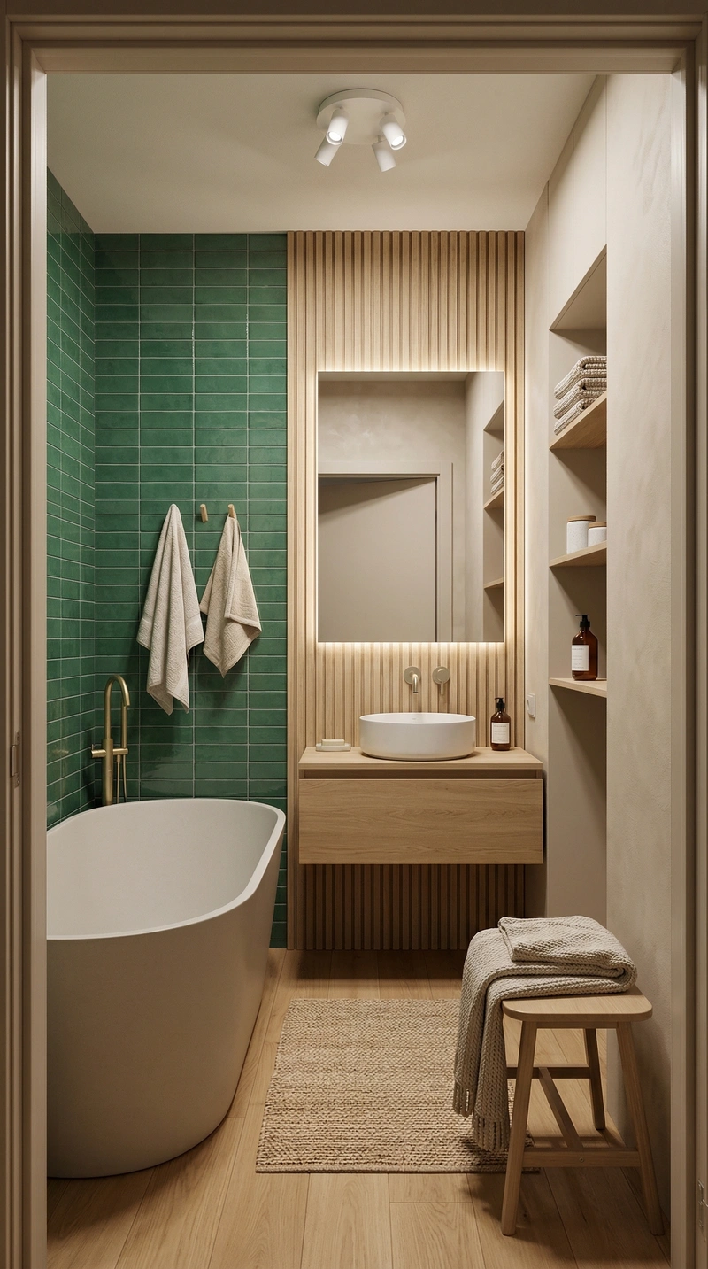 Дизайн ванной в стиле Хюгге — фото интерьера от нейросети RoomGPT