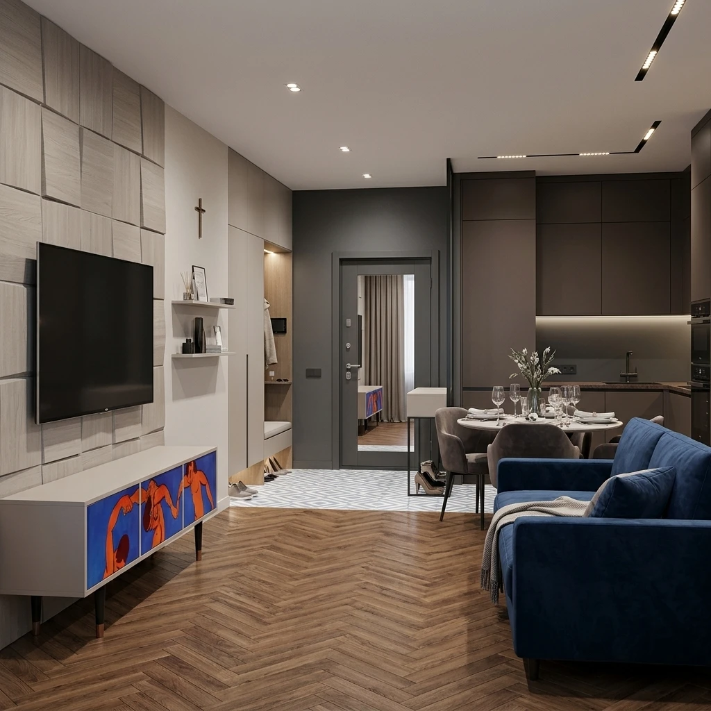 Дизайн интерьера в стиле Минимализм — Гостиная от нейросети RoomGPT