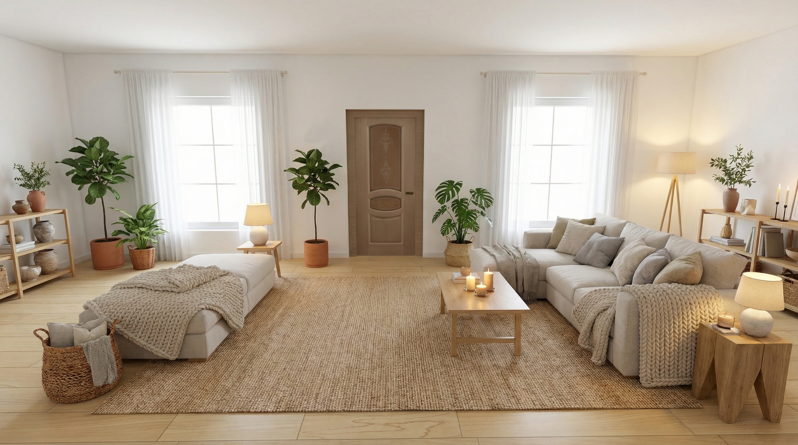 Дизайн гостиной в стиле Хюгге — фото интерьера от нейросети RoomGPT