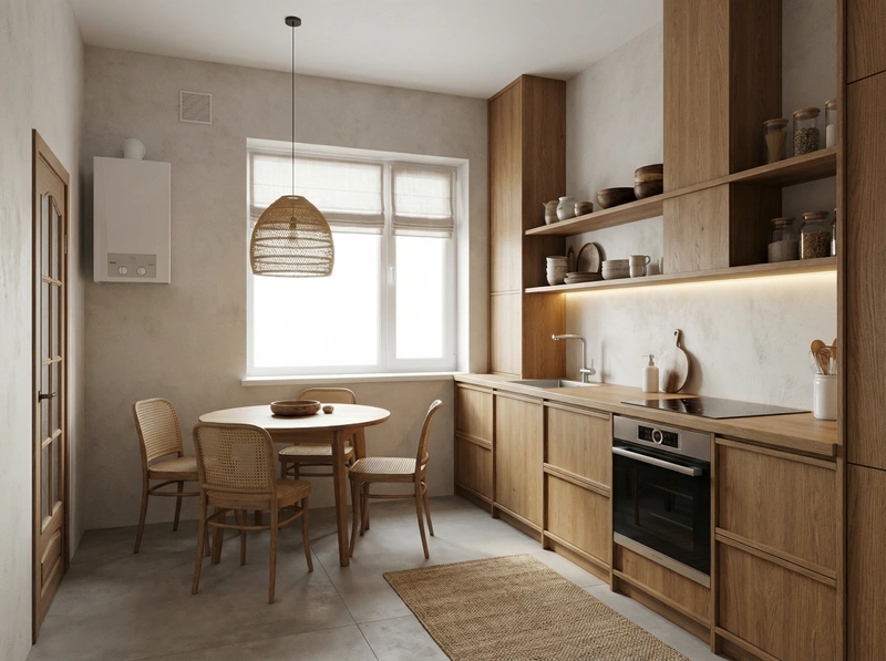 Дизайн кухни в стиле Japandi — фото интерьера от нейросети RoomGPT