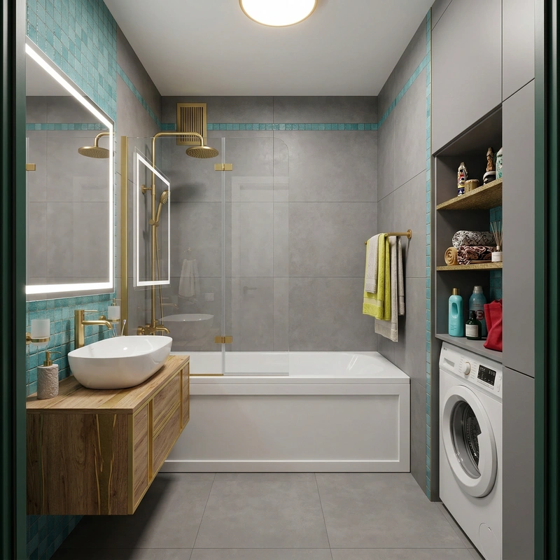 Дизайн интерьера в стиле Эклектика — Ванная от нейросети RoomGPT