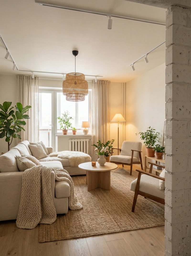 Дизайн интерьера в стиле Хюгге — Гостиная от нейросети RoomGPT