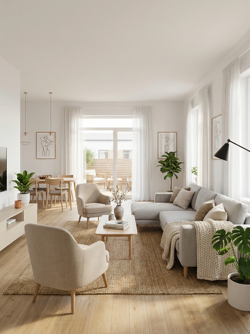 Дизайн интерьера в стиле Хюгге — Гостиная от нейросети RoomGPT