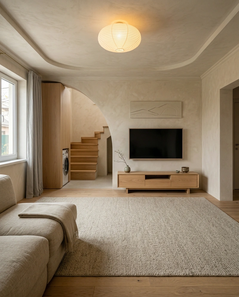 Дизайн гостиной в стиле Japandi — фото интерьера от нейросети RoomGPT