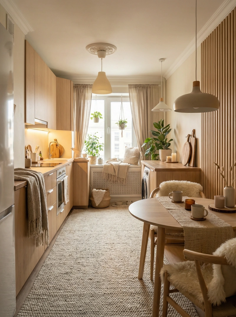 Дизайн интерьера в стиле Хюгге — Кухня от нейросети RoomGPT