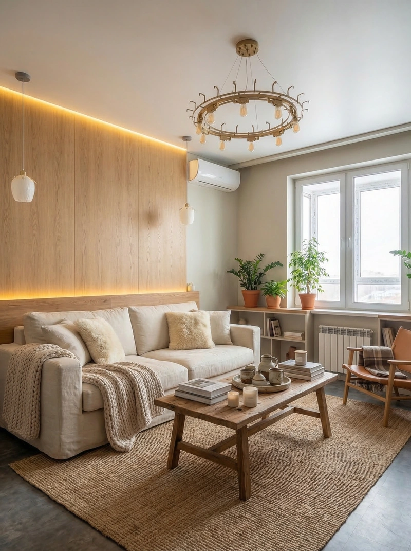 Дизайн интерьера в стиле Хюгге — Гостиная от нейросети RoomGPT