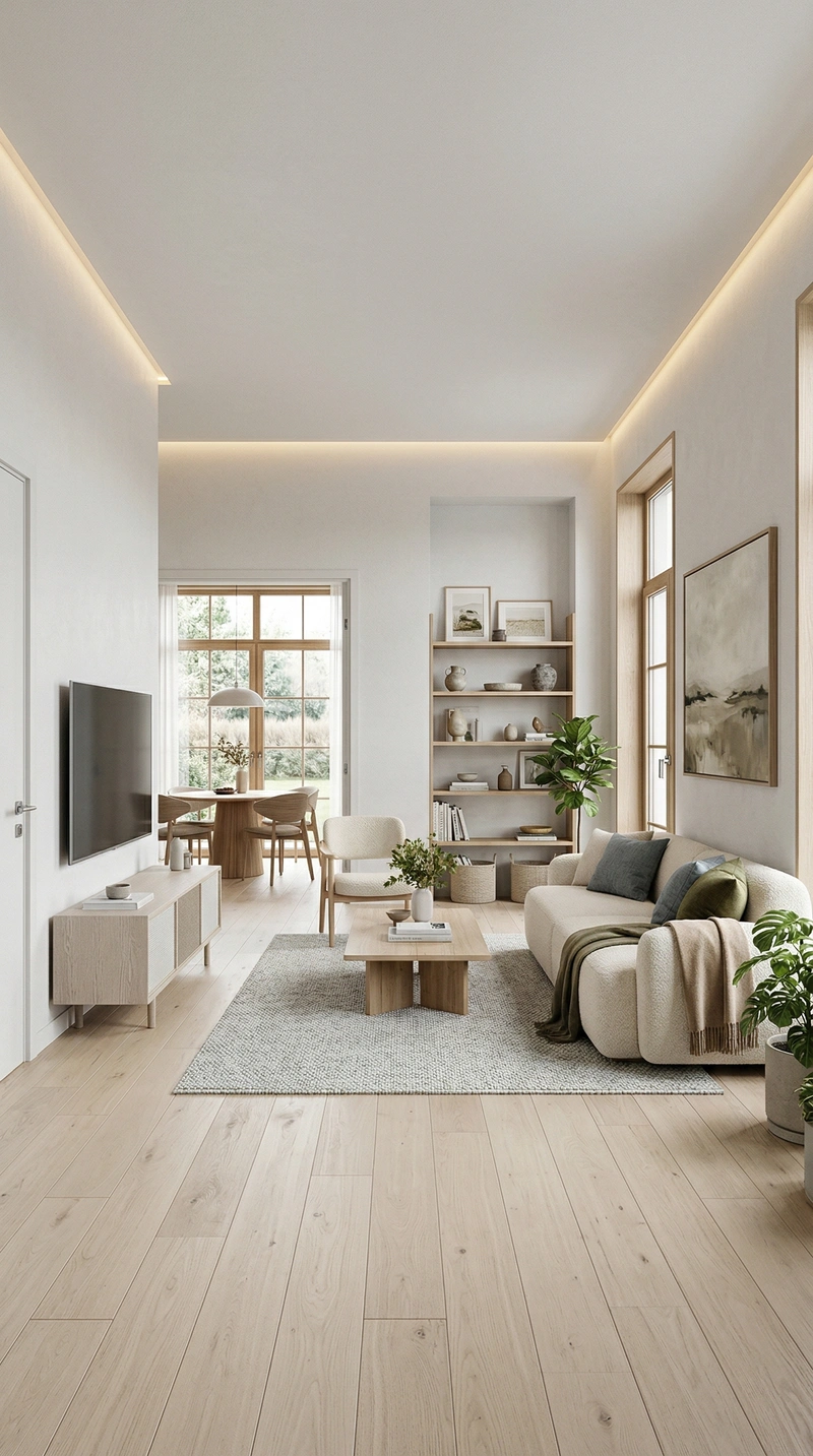 Дизайн гостиной в стиле Сканди — фото интерьера от нейросети RoomGPT