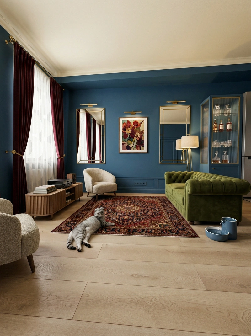 Дизайн гостиной в стиле Британский — фото интерьера от нейросети RoomGPT