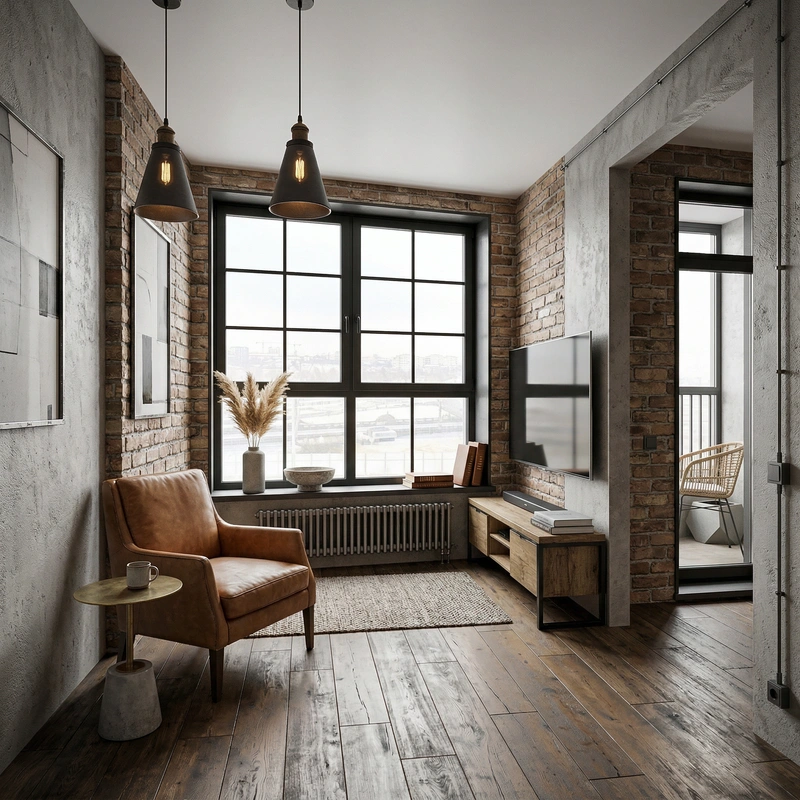 Дизайн интерьера в стиле Лофт — Гостиная от нейросети RoomGPT