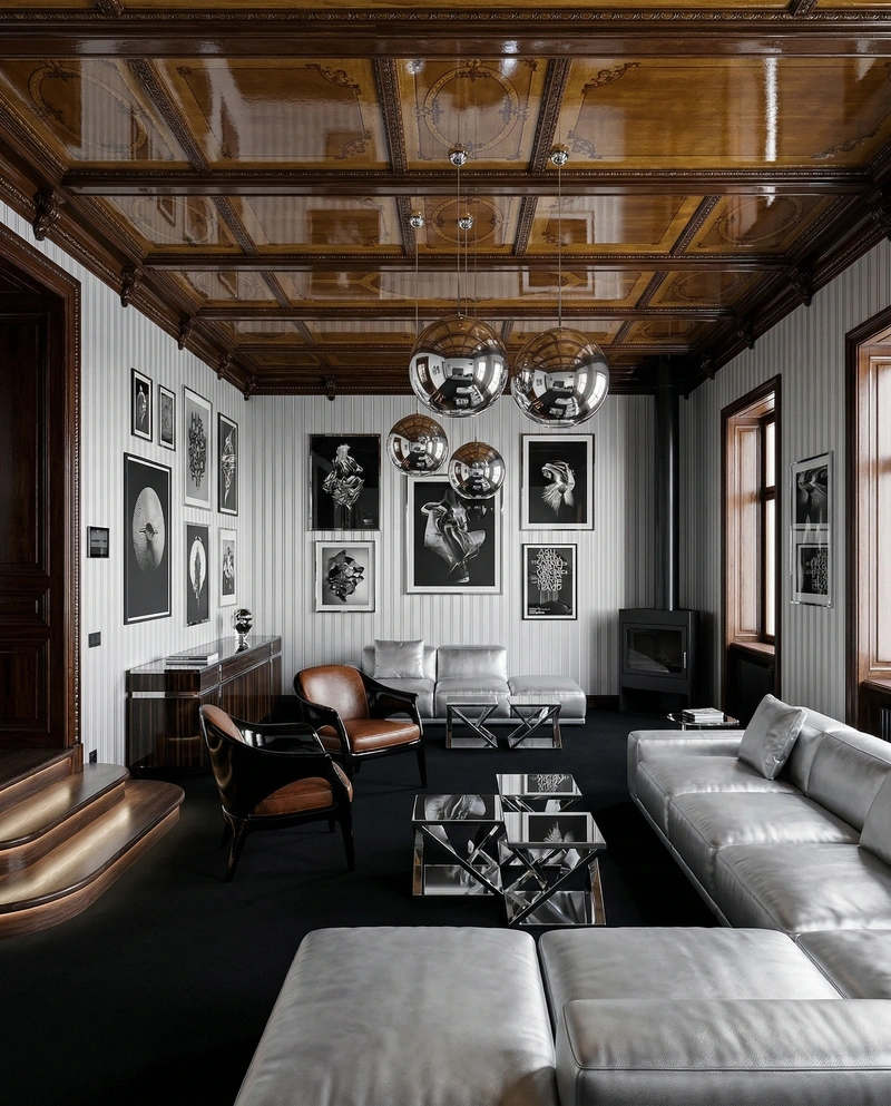 Дизайн гостиной в стиле Блэктэк — фото интерьера от нейросети RoomGPT