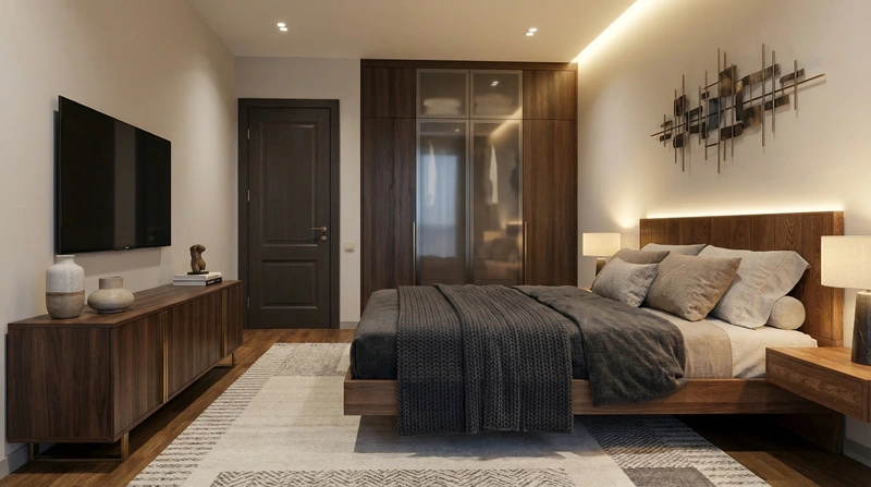 Дизайн спальни в стиле Контемпорари — фото интерьера от нейросети RoomGPT